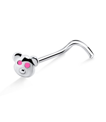 Teddy Bear Silver Curved Nose Stud NSKB-360CL